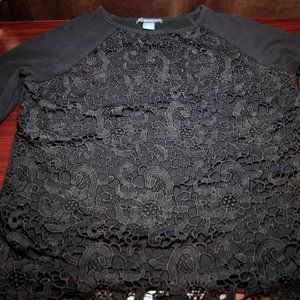 Adrianna Papell Black Tunic Crochet Sweatshirt Sm